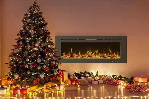 60” Electric Fireplace-Front Vent, Wall Mount or Recessed-3 Color LED Flame, 10 Fuel Bed Colors & 3 Media-Touch Screen & Remote Control by Lavish Home