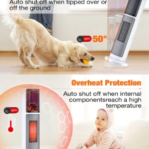 Tower Space Heater for Room, Indoor Electric Space Heater, 3 Modes & Thermostat, 90° Oscillation, 12H Timer, Remote, Overheat & Tip-Over Protection, 3D Flame, Space Heater for Office/Home/Indoor