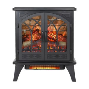 IVYHAVEN Infrared Space Stove Heater Fireplace, Freestanding Electric Fireplaces Safety Protection 64℉ - 82℉ 11 Temperature Modes 1500W Fast Heating, 3D Realistic Flame, for Cold Winter