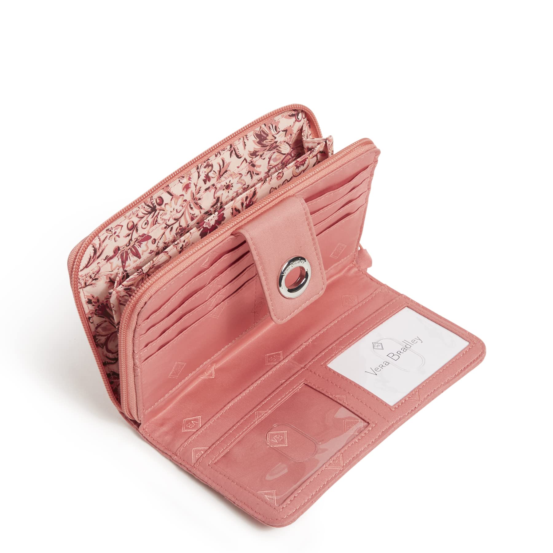 Vera Bradley Women's Cotton Turnlock Wallet With RFID Protection, Terra Cotta Rose - Recycled Cotton, One Size