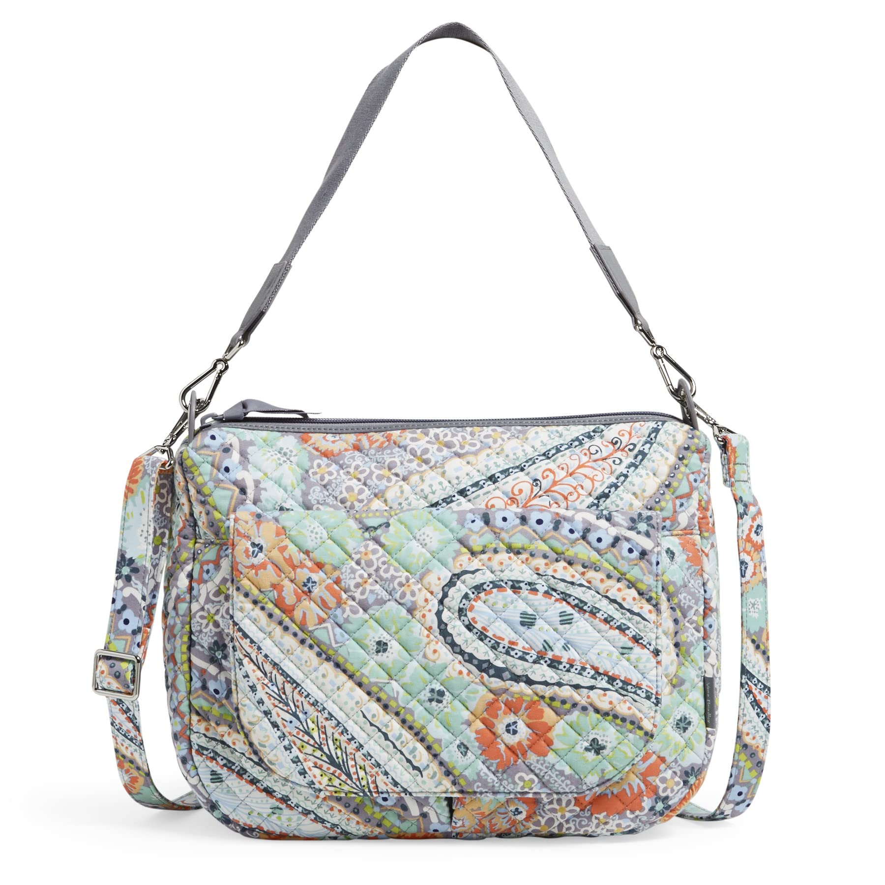 Vera Bradley Women's Cotton Carson Shoulder Bag Crossbody Purse, Citrus Paisley - Recycled Cotton, One Size