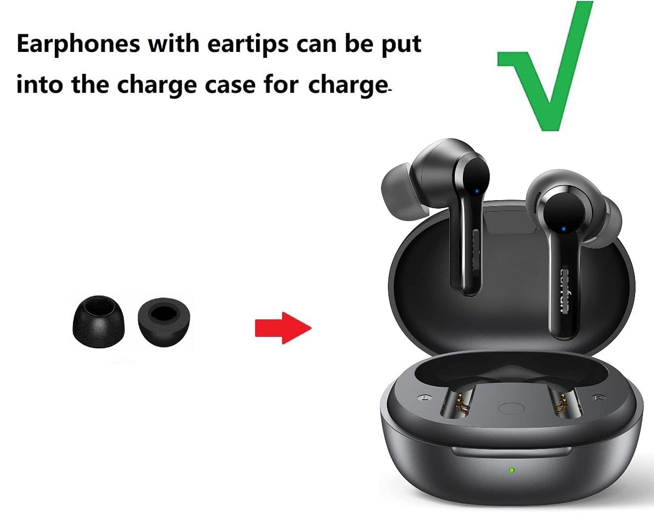 JNSA Memory Foam Ear Tips Noise Canceling Foam Ear Tip Compatible with EarFun Air Pro 3 / Air Pro 2 / EarFun Air, No Silicone Eartips Pain, Fit in Charging Case, 3 Pairs (S/M/L, Black) 214efb3