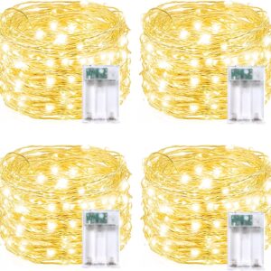 4 Pack 20FT 60LED Battery Operated Fairy Lights with Timer, Waterproof Battery String Lights Outdoor Indoor, Battery Twinkle Lights for Bedroom Wedding Birthday Party Chirstmas (Warm White)