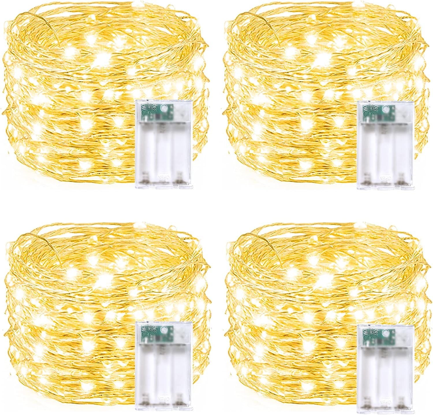 4 Pack 20FT 60LED Battery Operated Fairy Lights with Timer, Waterproof Battery String Lights Outdoor Indoor, Battery Twinkle Lights for Bedroom Wedding Birthday Party Chirstmas (Warm White)