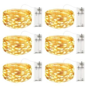 Fairy Lights Battery Operated Firefly Twinkle String Lights Mini 6Pack Cooper Wire 6.6ft 20L Indoor Waterproof for Bedroom Christmas Easter Halloween Parties Wedding (Warm White)