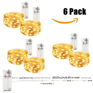 Fairy Lights Battery Operated Firefly Twinkle String Lights Mini 6Pack Cooper Wire 6.6ft 20L Indoor Waterproof for Bedroom Christmas Easter Halloween Parties Wedding (Warm White)