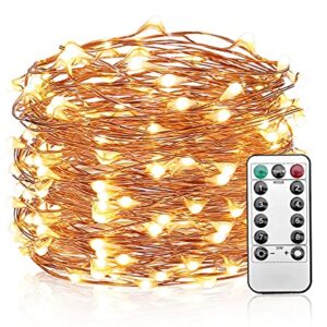 Mikasol Fairy String Lights, 1 Packs Led Fairy Lights Battery Operated Waterproof Copper Wire with Remote Control Fairy Lights for Bedroom. Firefly Lights Christmas Lights 8 Modes (16.4 ft/Warm White)