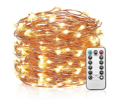 Mikasol Fairy String Lights, 1 Packs Led Fairy Lights Battery Operated Waterproof Copper Wire with Remote Control Fairy Lights for Bedroom. Firefly Lights Christmas Lights 8 Modes (16.4 ft/Warm White)