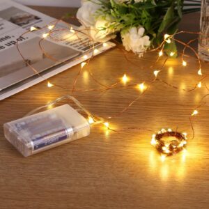 Sanniu Fairy Lights Battery Operated, 2 Packs Mini Battery Powered Copper Wire Starry String Lights for Christmas,Bedroom, Parties,Wedding,Indoor,Home Decoration (5m/16ft Warm White)