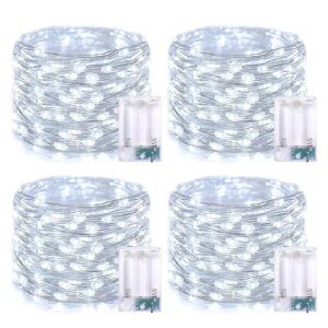 jmexsuss 4 pack 50 led white fairy lights battery operated, 16.1ft christmas fairy lights indoor, white string lights waterproof outdoor for party wedding birthday holiday decorations