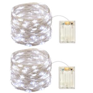 2 Pack Battery Operated Mini Lights,Indoor Led Fairy Lights with Timer 6 on/18 Hours off for Wedding Party Decorations,50 Count Leds,17 Feet Silver Wire(Cold White)