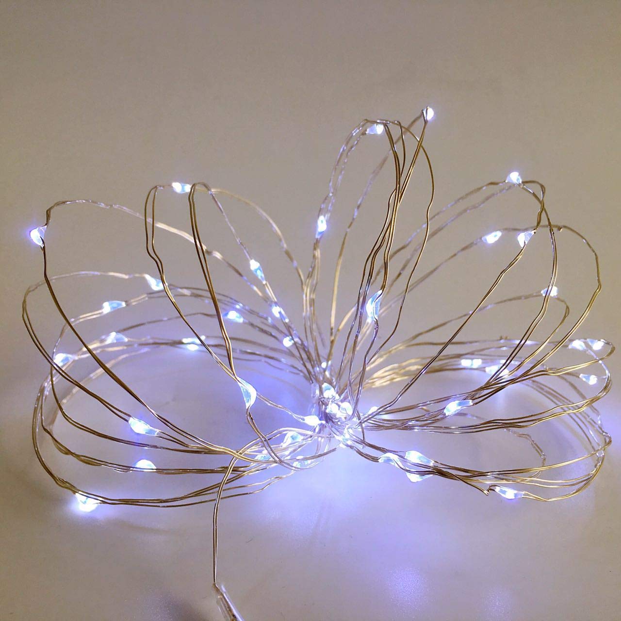 2 Pack Battery Operated Mini Lights,Indoor Led Fairy Lights with Timer 6 on/18 Hours off for Wedding Party Decorations,50 Count Leds,17 Feet Silver Wire(Cold White)