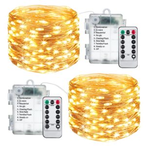 fairy lights battery operated christmas string lights 100 led waterproof copper wire starry twinkle lights with 8 modes remote &timer for wedding indoor decor 2 pack (warm white)
