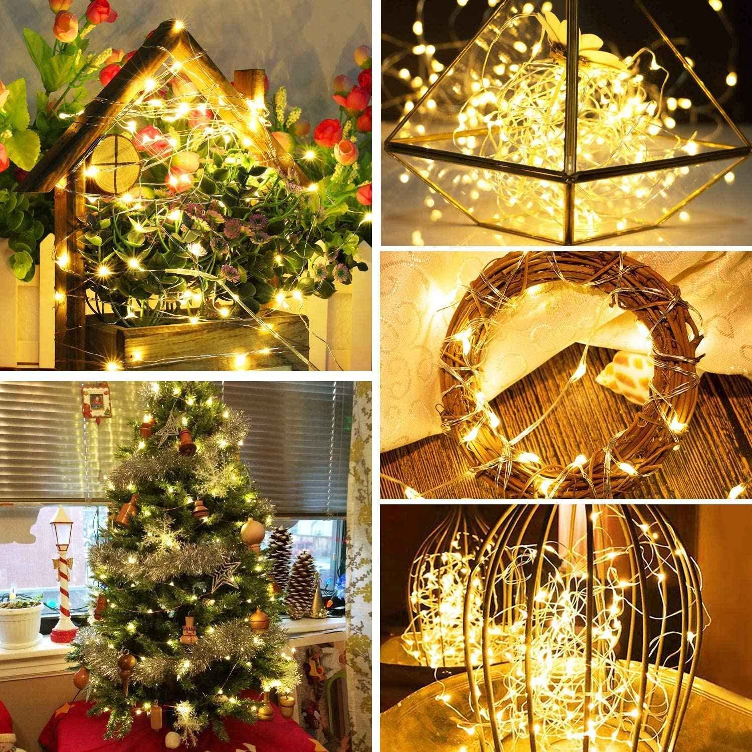 Fairy Lights Battery Operated Christmas String Lights 100 LED Waterproof Copper Wire Starry Twinkle Lights with 8 Modes Remote &Timer for Wedding Indoor Decor 2 Pack (Warm White)