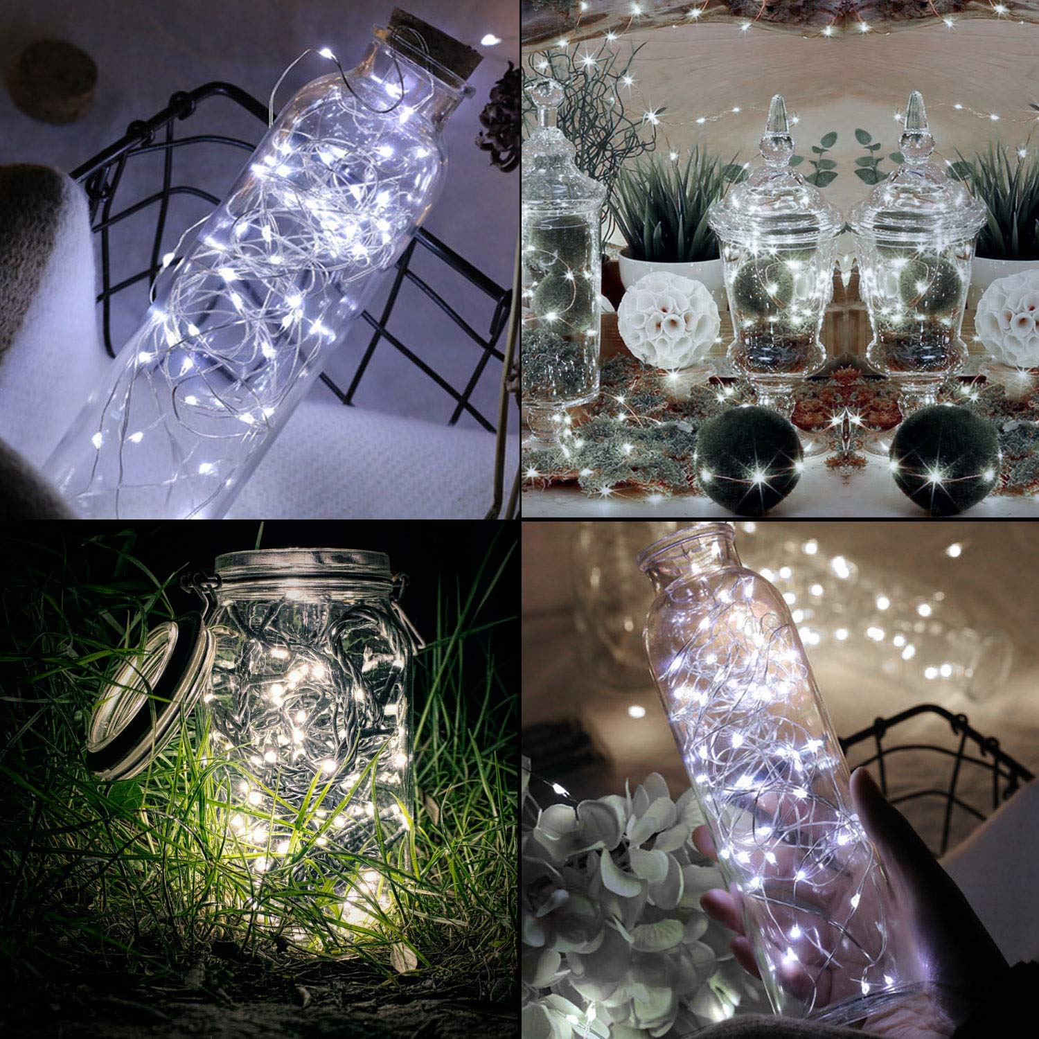 TingMiao Cool White Fairy String Lights Battery Operated Firefly Lights LED Starry Lights 7.2ft 20 LEDs Silvery Copper Wire for Christmas DIY Decoration Wedding Party (6 Pack)