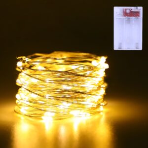 fairy lights battery operated 1 pack 16.4ft 50 led silver copper wire twinkle lights for christmas bedroom indoor outdoor wedding dorm party holiday yard decoration (warm white)