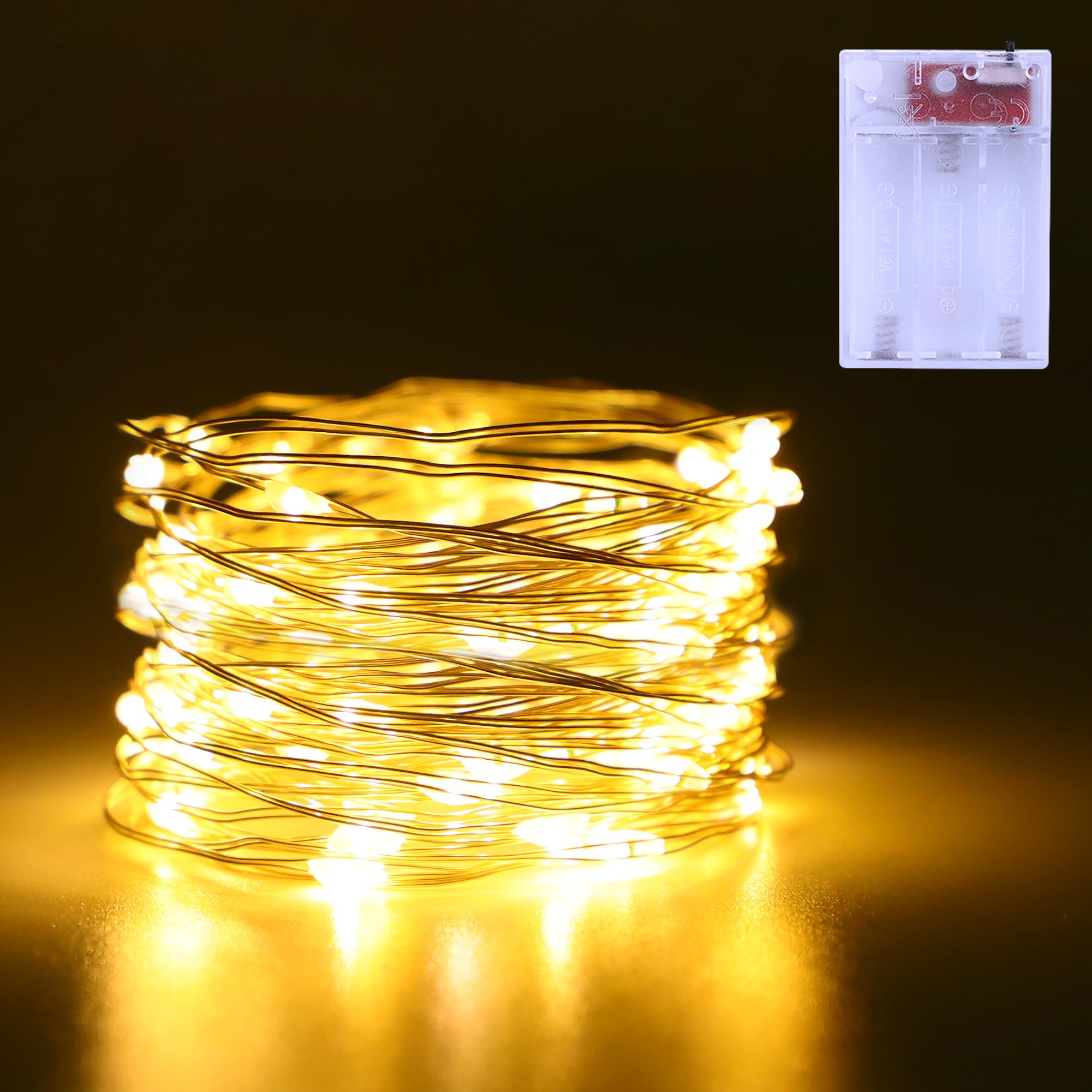 Fairy Lights Battery Operated 1 Pack 16.4Ft 50 LED Silver Copper Wire Twinkle Lights for Christmas Bedroom Indoor Outdoor Wedding Dorm Party Holiday Yard Decoration (Warm White)