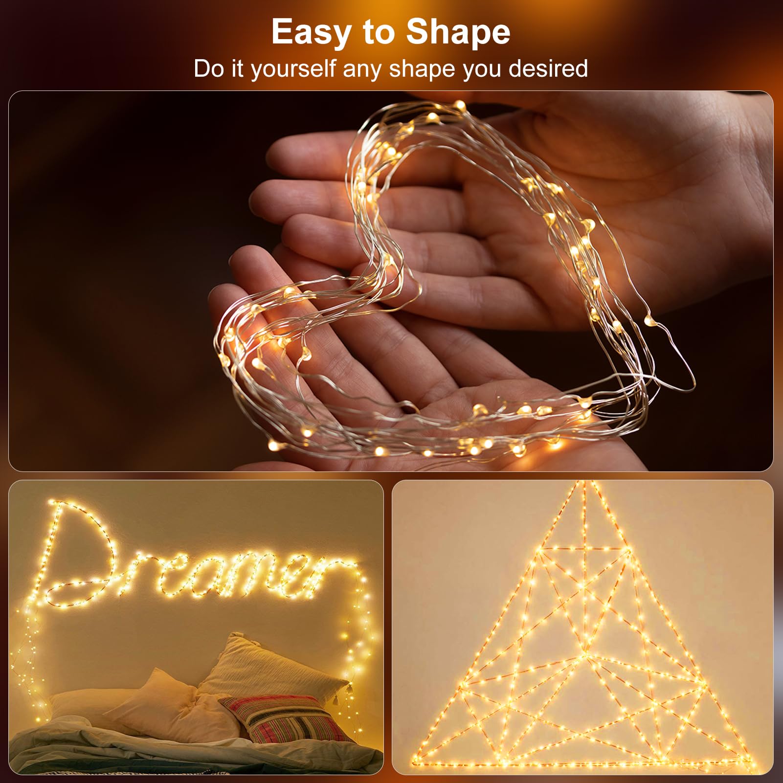 Fairy Lights Battery Operated 1 Pack 16.4Ft 50 LED Silver Copper Wire Twinkle Lights for Christmas Bedroom Indoor Outdoor Wedding Dorm Party Holiday Yard Decoration (Warm White)