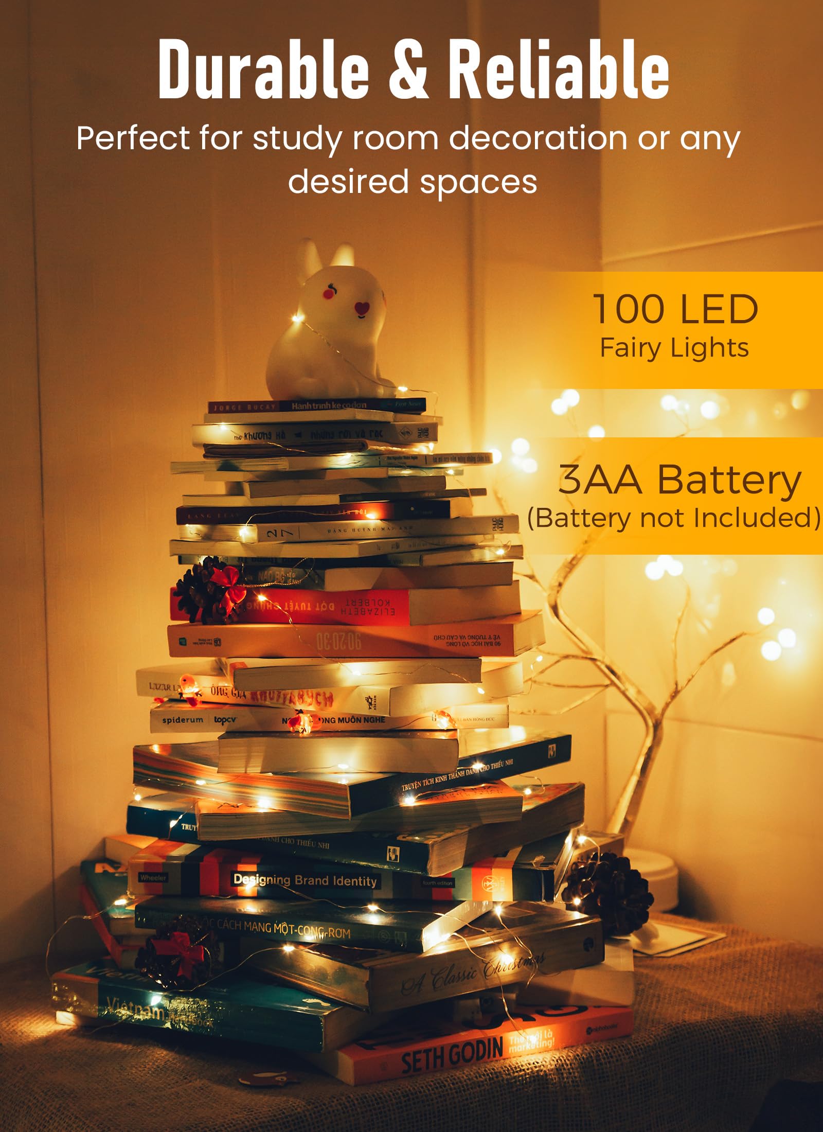 Fairy Lights Battery Operated, 4 Pack 33FT 100 LEDs Mini Battery Powered String Lights, Waterproof Copper Wire Twinkle Lights Mason Jar Lights for Indoor Home Wedding Christmas Decoration, Warm White