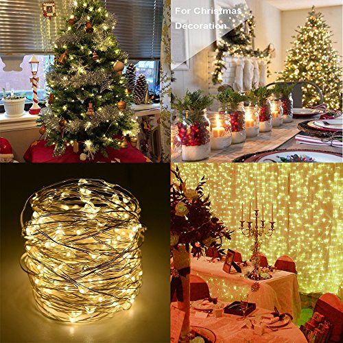 BXROIU 4 x Fairy Lights Battery Operated 8 Lighting Modes,50LEDs,16.4Ft/5 Meters Silver Wire String Lights,Timer Function,and Remote Control.for Christmas,Party,Wedding,Decorative Lighting(Warm White)