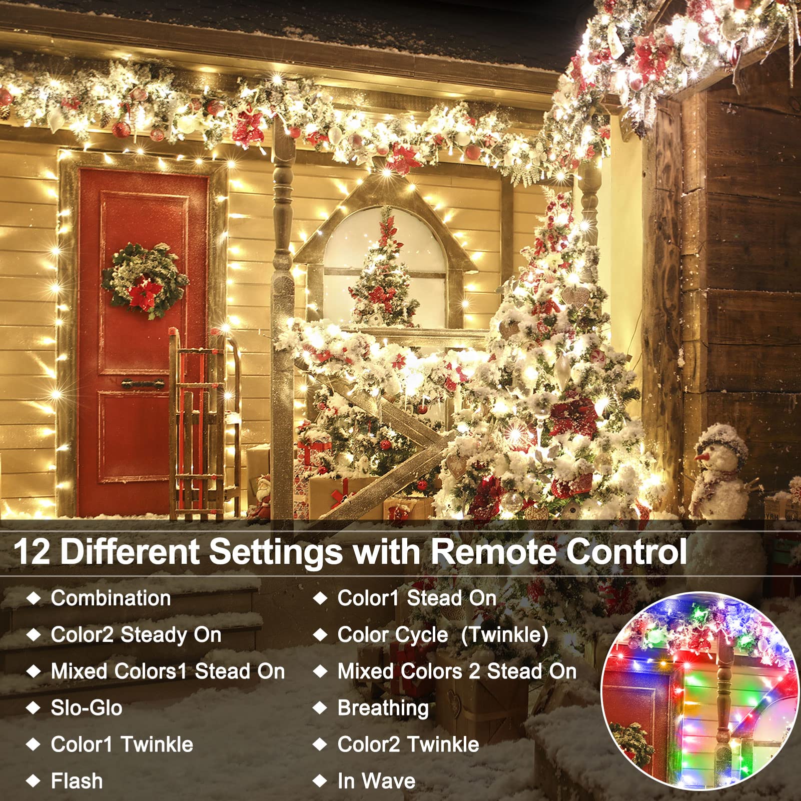 Battery Operated Christmas String Lights, Warm White & Multi-Color Changing 100 LED Fairy Lights 33Ft Clear Wire with Remote Timer Christmas Lights for Outdoor Indoor Xmas Tree Festive Decorations