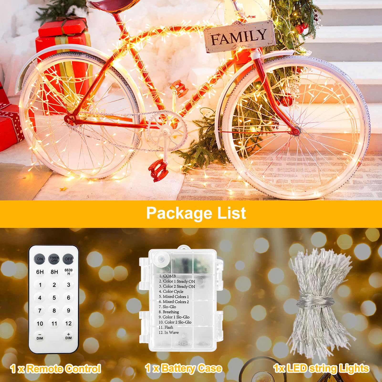 Battery Operated Christmas String Lights, Warm White & Multi-Color Changing 100 LED Fairy Lights 33Ft Clear Wire with Remote Timer Christmas Lights for Outdoor Indoor Xmas Tree Festive Decorations