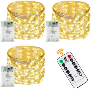 3-Pack 78FT Fairy Lights Battery Operated with Timer & Remote, Waterproof 240 LED Twinkle String Lights Outdoor Indoor 8 Modes for Christmas, Bedroom, Dorm, Wedding, Tree, Mason Jar, Party(Warm White)