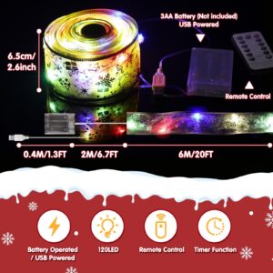 Lecone Christmas Tree Decorations, 2 Pack Christmas Ribbon Lights 40Ft 120 LED Copper Wire Fairy Lights with 8 Modes & Timer, USB or Battery Operated Christmas Lights for Tree Indoor (Colored Light)