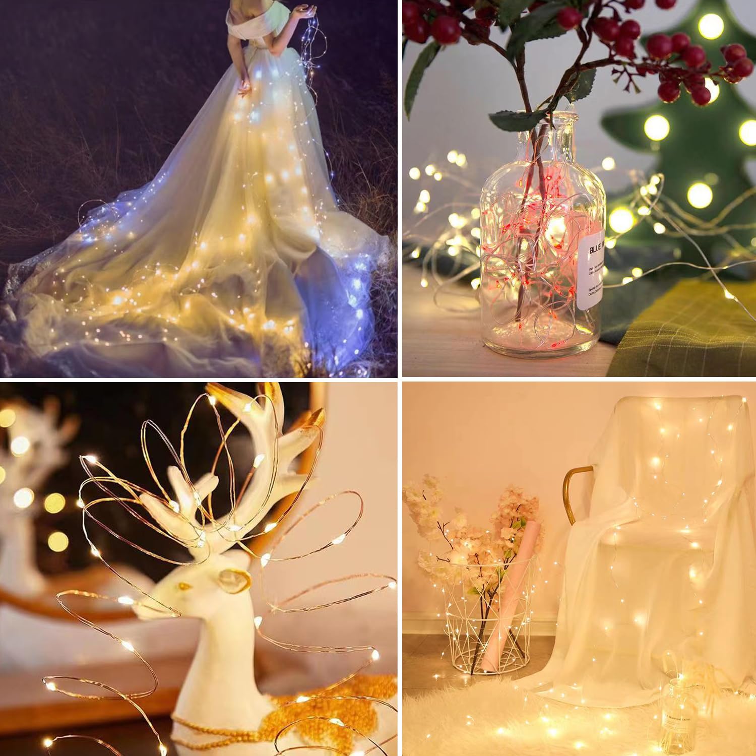 4 Pack LED Fairy Lights Battery Operated with Timer,3M 30 LED Firefly Lights Copper Wire Mini Twinkle String Lights,for Bedroom,Christmas,Wedding Decorations,Warm White