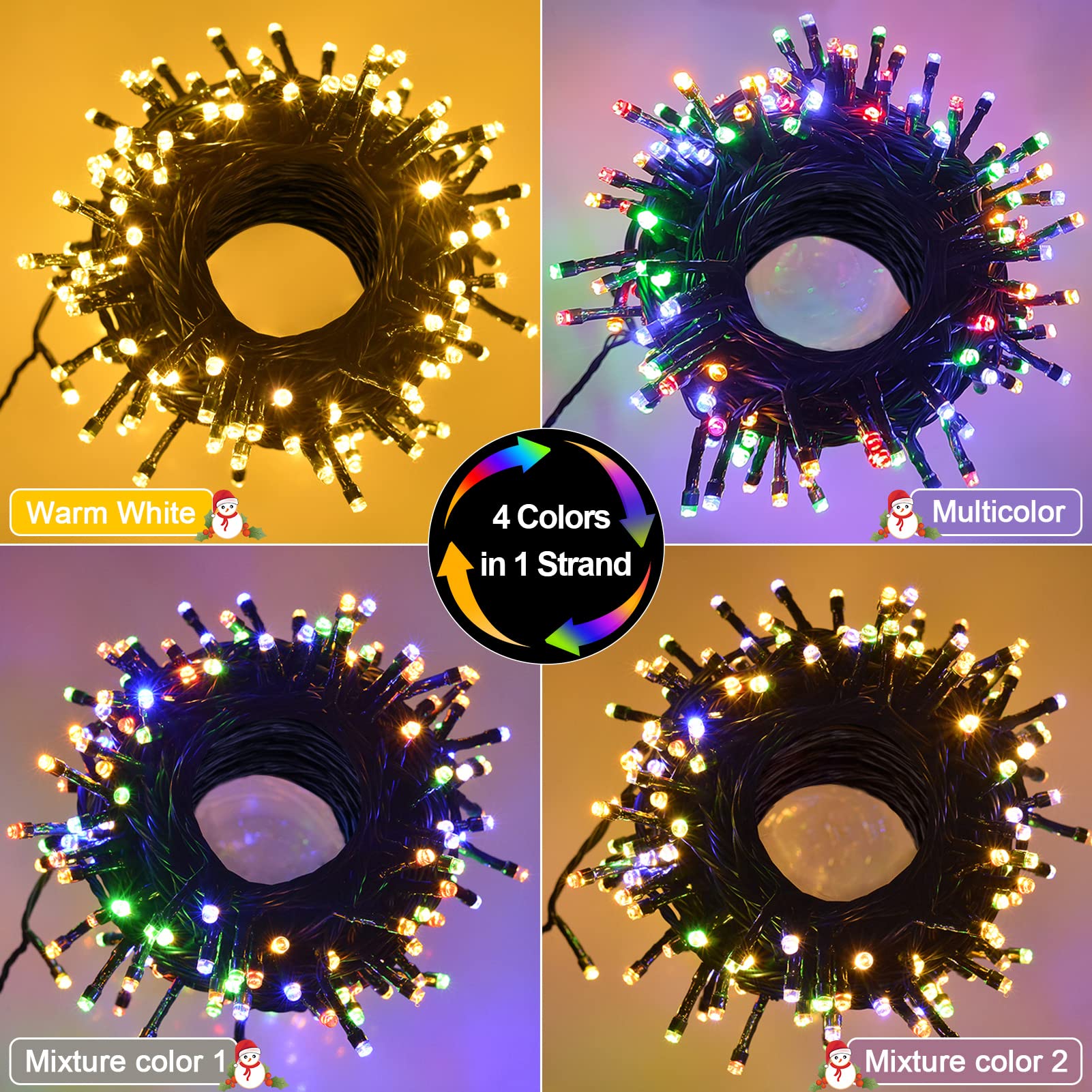 100 LED Christmas String Lights Battery Operated, Dual Color Changing Fairy Lights 33Ft Green Wire with Remote Timer Outdoor Indoor Twinkle Lights for Xmas Tree Party Decor Warm White & Multi-Color