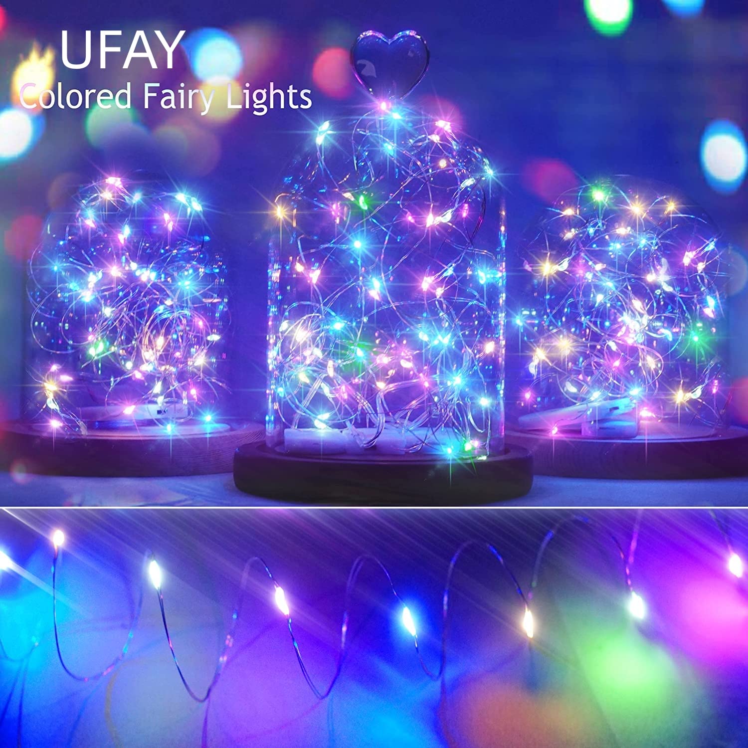 UFAY 15Pack Fairy Lights Battery Operated, 10ft 30 LED Starry String Lights, Waterproof Mini Silver Wire Firefly Lights for Mason Jar DIY, Wedding Christmas Decor (Multicolor)