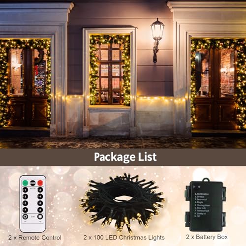 echosari [2 Pack] Battery Operated Christmas Lights 16ft Green Wire 50 LED Fairy String Light with Remote, Timer, 8 Modes, Dimmable for Indoor Outdoor Xmas Tree Wedding Party Decoration (Warm White)