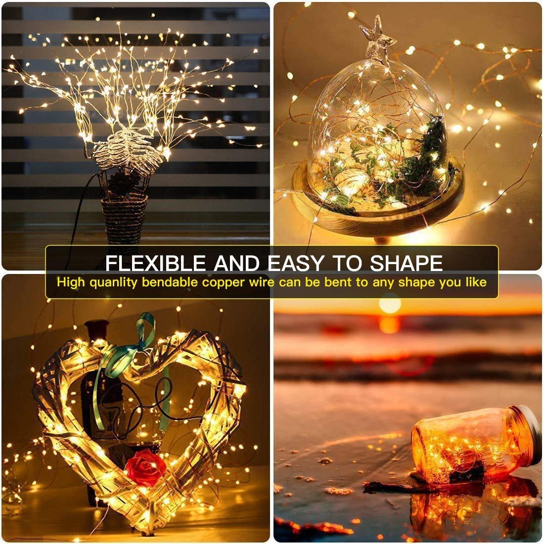 12 Pack Fairy Lights Battery Operated, 6.5Ft 20 Led Waterproof Mini Firefly String Lights with Flexible Silver Wire for Wedding Centerpieces, Mason Jar Craft, Christmas Garlands, Party Decor,Amber