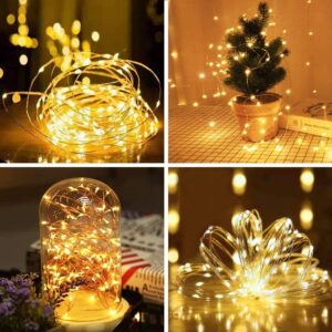 12 Pack Fairy Lights Battery Operated, 6.5Ft 20 Led Waterproof Mini Firefly String Lights with Flexible Silver Wire for Wedding Centerpieces, Mason Jar Craft, Christmas Garlands, Party Decor,Amber