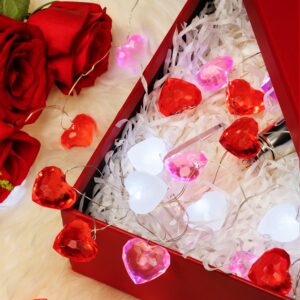 BOHON Valentine Day Decor 10 ft 30 LEDs Heart Lights Twinkle Fairy String Lights Battery Operated with Remote Valentines Decorations for The Home Kids Bedroom Christmas Mother's Day(Red Pink White)