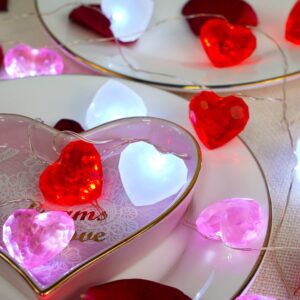 BOHON Valentine Day Decor 10 ft 30 LEDs Heart Lights Twinkle Fairy String Lights Battery Operated with Remote Valentines Decorations for The Home Kids Bedroom Christmas Mother's Day(Red Pink White)