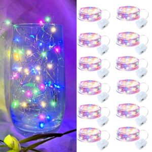 12 pack led fairy lights - mutilcolor, battery operated led silver wire string lights, 7ft 20led mini firefly starry string lights waterproof led twinkle lights for mason jar diy christmas decor