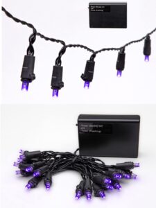 2 packs of decobrite purple 8ft (2.4m) 20 ct battery operated halloween string lights with timer indoor outdoor two mode functions on black wire for small spaces wreath room window decorations