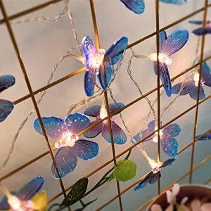 amzstar butterfly string lights, 10ft 20 leds battery operated night light copper wire fairy light decor indoor for bedroom party garden wedding decoration (purple)