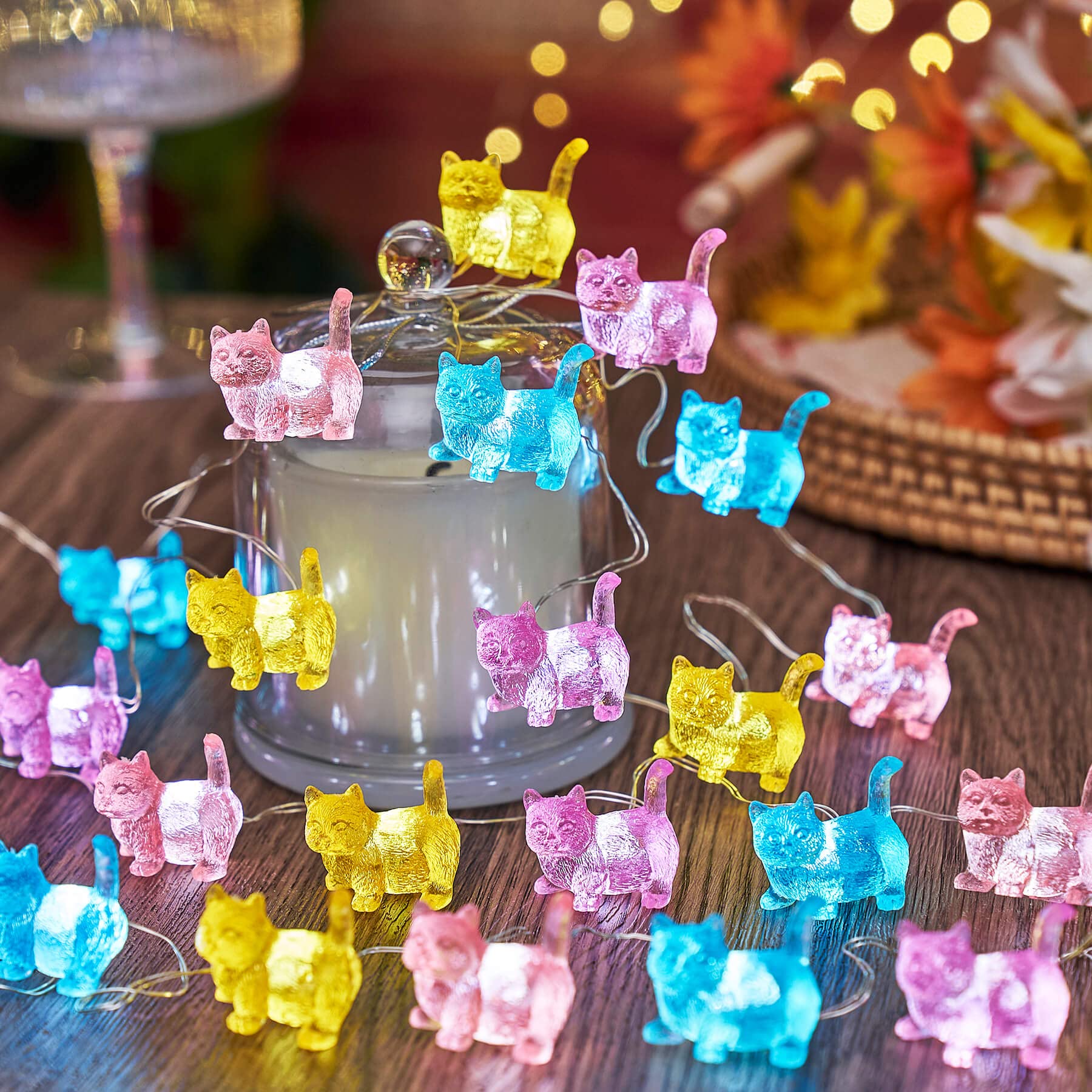 Bartlett Cute Cat Decorative String Lights Indoor Animal Fairy Lights Plug in USB or Battery Operated Unique Festive Kitty Lights 10ft 30LED with Remote for Holiday Birthday Decoration