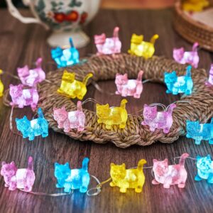 Bartlett Cute Cat Decorative String Lights Indoor Animal Fairy Lights Plug in USB or Battery Operated Unique Festive Kitty Lights 10ft 30LED with Remote for Holiday Birthday Decoration