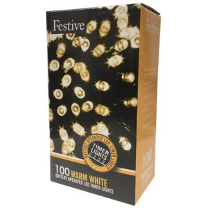 Festive Christmas String Lights, Battery Operated Timer LED, Warm White, 100 bulbs