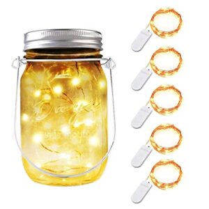 ejoyce 5 Pack LED Battery Operated Fairy Lights for DIY, Party Lights, LED Mason Jar Wedding Deco Light, Home Decor, EJ-2050 (Warm White/Copper Wire)