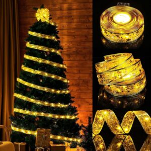 hepylaifu christmas ribbon wired 32.8ft 100lights fairy warm light battery operated for christmas tree weddings new year party (color : gold, size : 10m+remote)