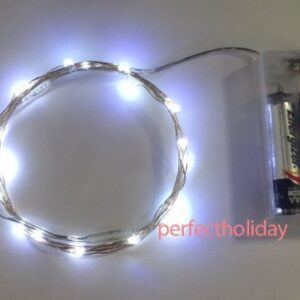 Perfect Holiday Micro LED 20 Lights Battery Operated on 6.5ft Copper Silver Color Ultra Thin String Wire (White)