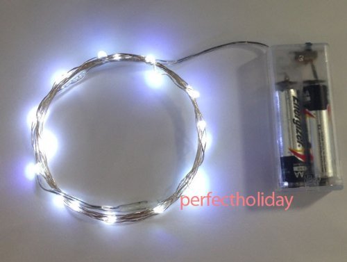 Perfect Holiday Micro LED 20 Lights Battery Operated on 6.5ft Copper Silver Color Ultra Thin String Wire (White)