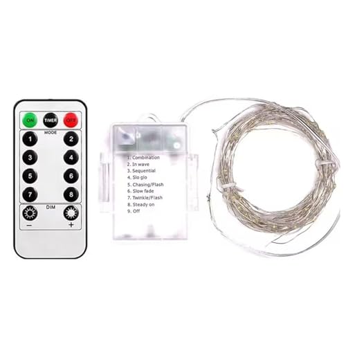 C-LARSS Battery Operated Fairy Lights 3 Pcs Copper Wire Waterproof Operated Led with Remote Control Dimmable Timer Function 8 Lighting Modes Garden Christmas White Light.