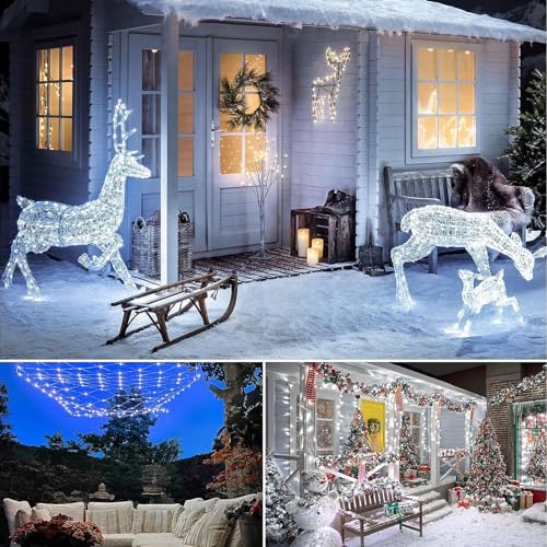 C-LARSS Battery Operated Fairy Lights 3 Pcs Copper Wire Waterproof Operated Led with Remote Control Dimmable Timer Function 8 Lighting Modes Garden Christmas White Light.