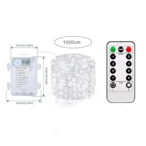 C-LARSS Battery Operated Fairy Lights 3 Pcs Copper Wire Waterproof Operated Led with Remote Control Dimmable Timer Function 8 Lighting Modes Garden Christmas White Light.