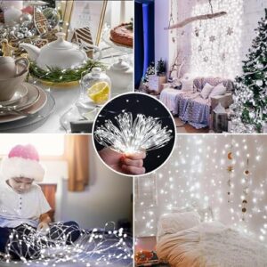 C-LARSS Battery Operated Fairy Lights 3 Pcs Copper Wire Waterproof Operated Led with Remote Control Dimmable Timer Function 8 Lighting Modes Garden Christmas White Light.